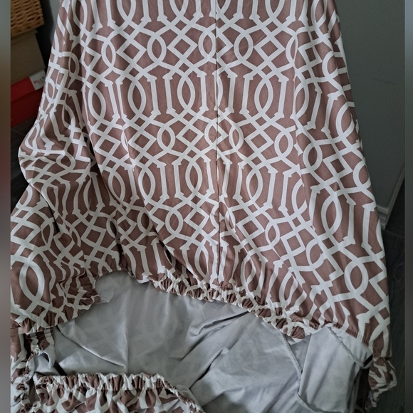 WINGBACK CHAIR stretch cover taupe white print coastal beachy neutral shade - Picture 4 of 7